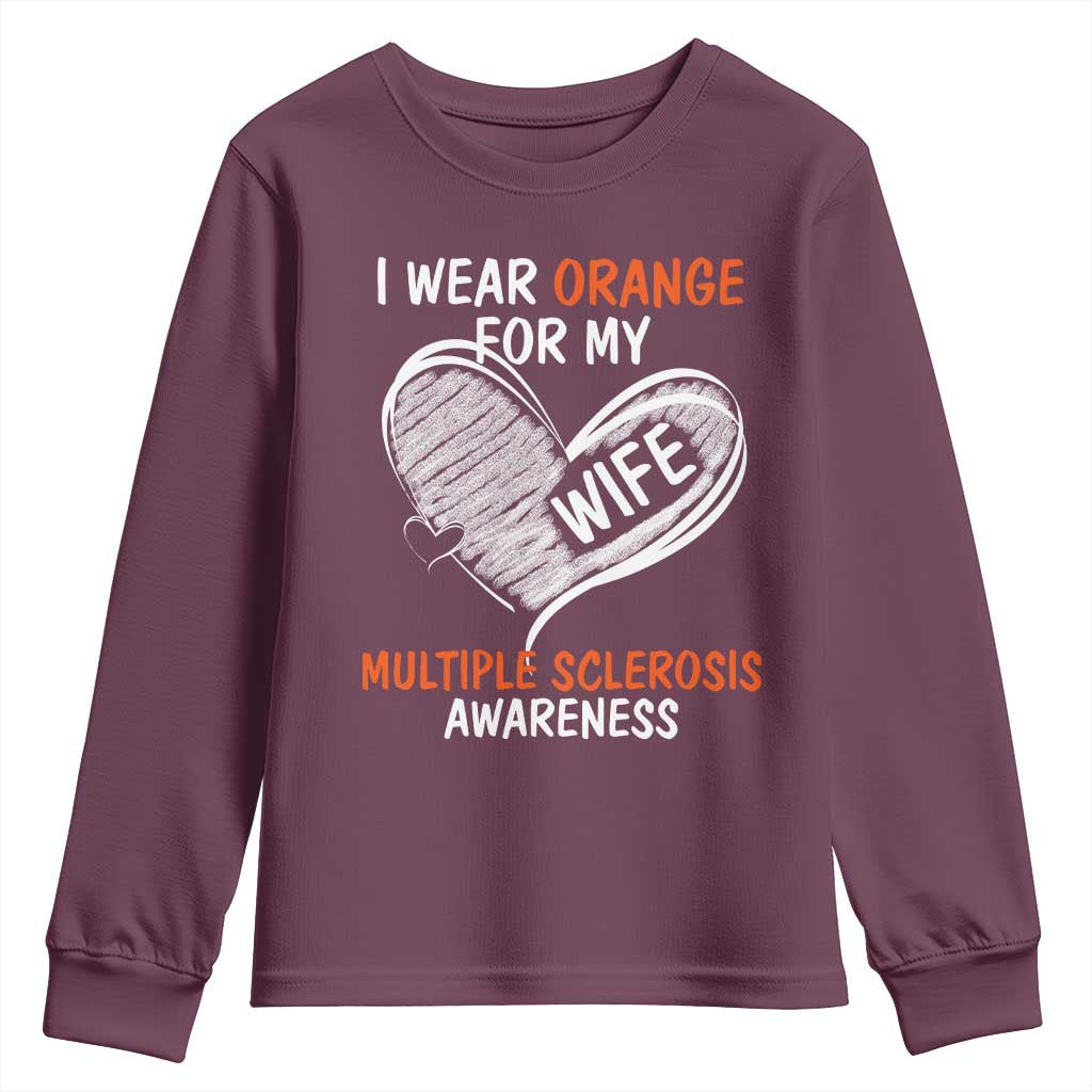 Multiple Sclerosis Support Youth Sweatshirt Orange Ribbon I Wear Orange For My Wife