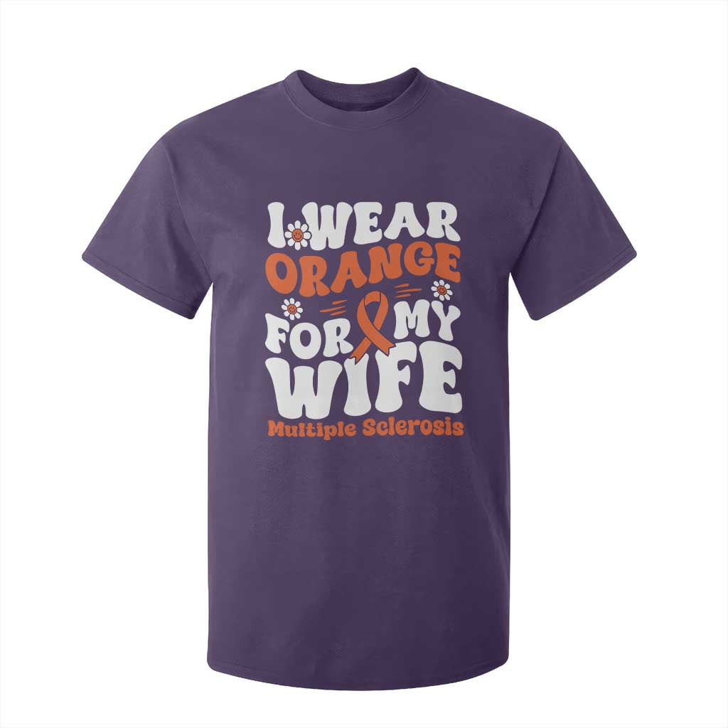 Multiple Sclerosis Support T Shirt For Kid Orange Ribbon I Wear Orange For My Wife Fight MS