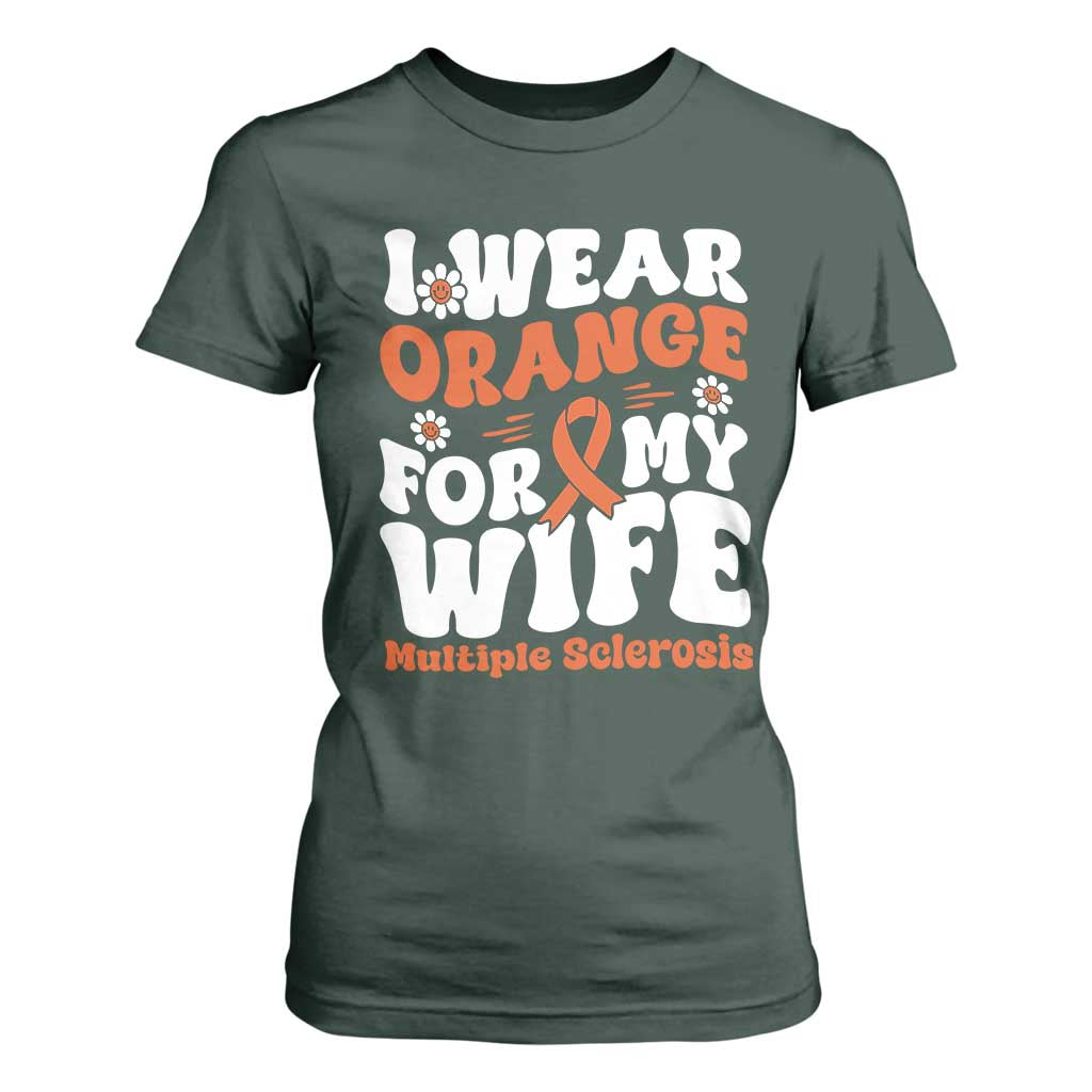 Multiple Sclerosis Support T Shirt For Women Orange Ribbon I Wear Orange For My Wife Fight MS