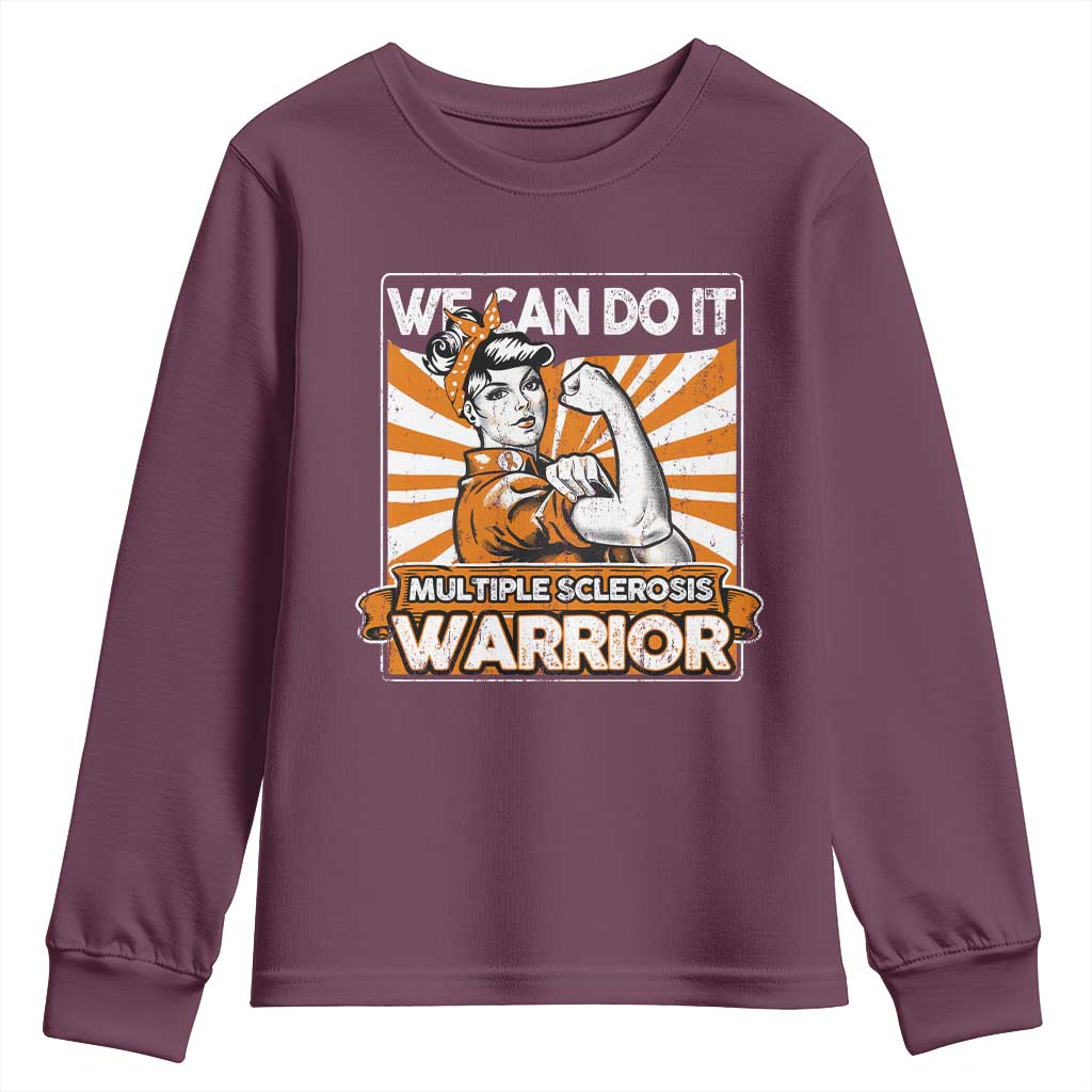 Multiple Sclerosis Support Squad Youth Sweatshirt Orange Ribbon MS Warrior