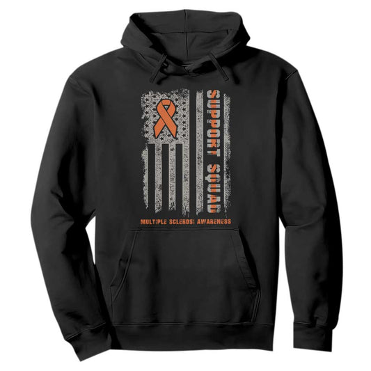 MS Support Squad Hoodie Orange Ribbon Multiple Sclerosis Fighter USA Flag