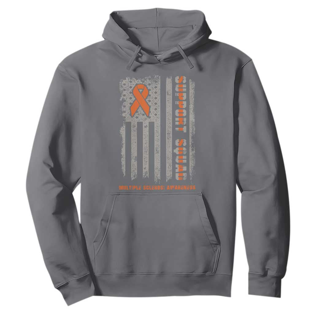 MS Support Squad Hoodie Orange Ribbon Multiple Sclerosis Fighter USA Flag