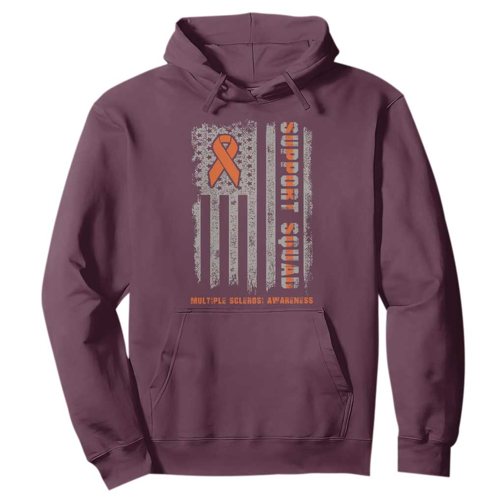 MS Support Squad Hoodie Orange Ribbon Multiple Sclerosis Fighter USA Flag