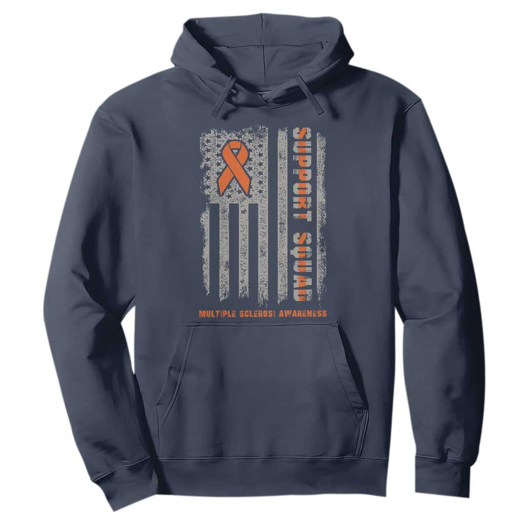 MS Support Squad Hoodie Orange Ribbon Multiple Sclerosis Fighter USA Flag