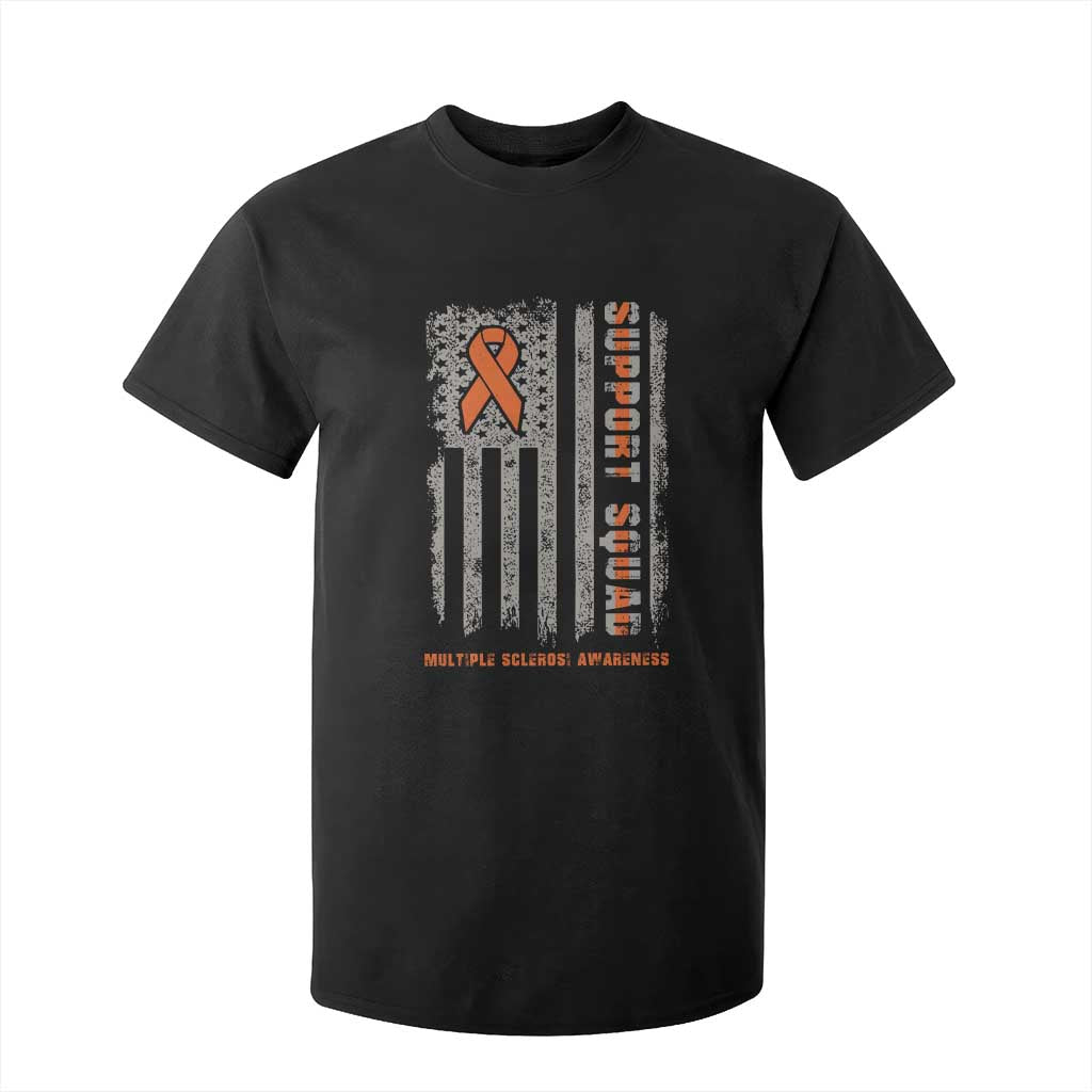 MS Support Squad T Shirt For Kid Orange Ribbon Multiple Sclerosis Fighter USA Flag