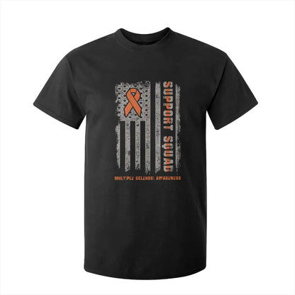 MS Support Squad T Shirt For Kid Orange Ribbon Multiple Sclerosis Fighter USA Flag