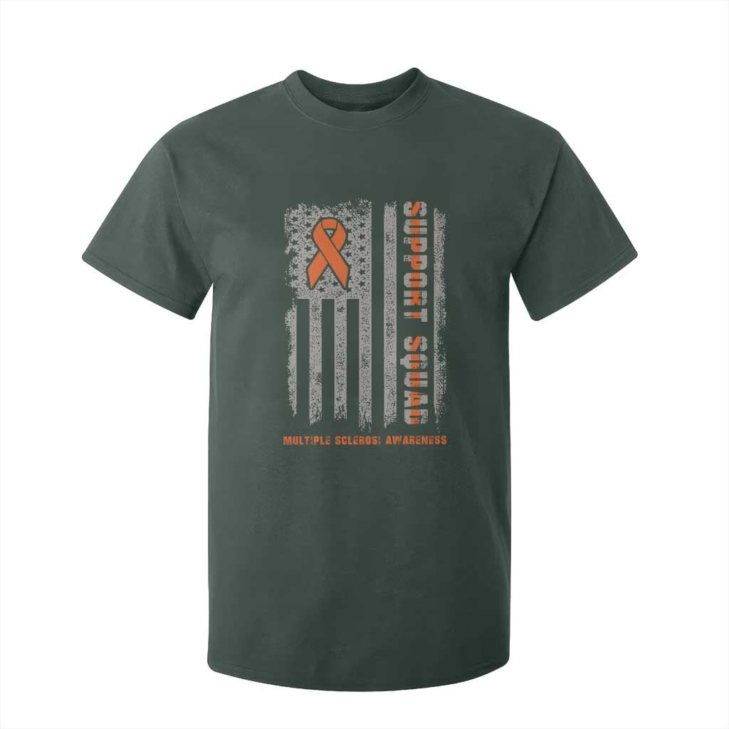 MS Support Squad T Shirt For Kid Orange Ribbon Multiple Sclerosis Fighter USA Flag