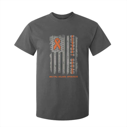MS Support Squad T Shirt For Kid Orange Ribbon Multiple Sclerosis Fighter USA Flag