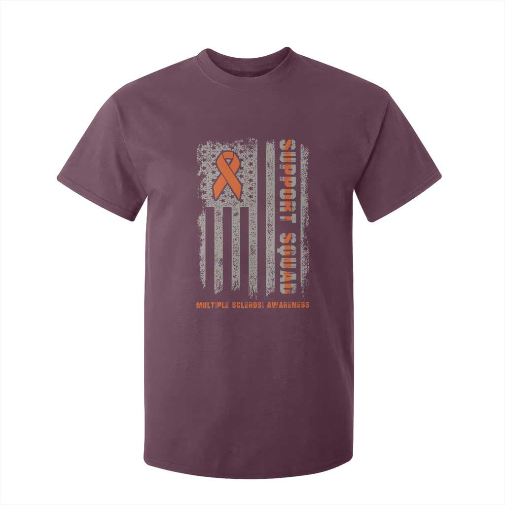 MS Support Squad T Shirt For Kid Orange Ribbon Multiple Sclerosis Fighter USA Flag