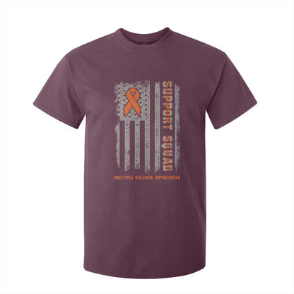 MS Support Squad T Shirt For Kid Orange Ribbon Multiple Sclerosis Fighter USA Flag
