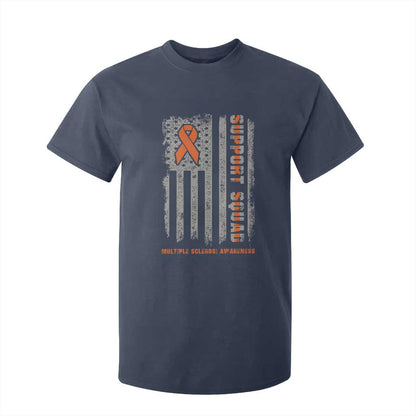 MS Support Squad T Shirt For Kid Orange Ribbon Multiple Sclerosis Fighter USA Flag