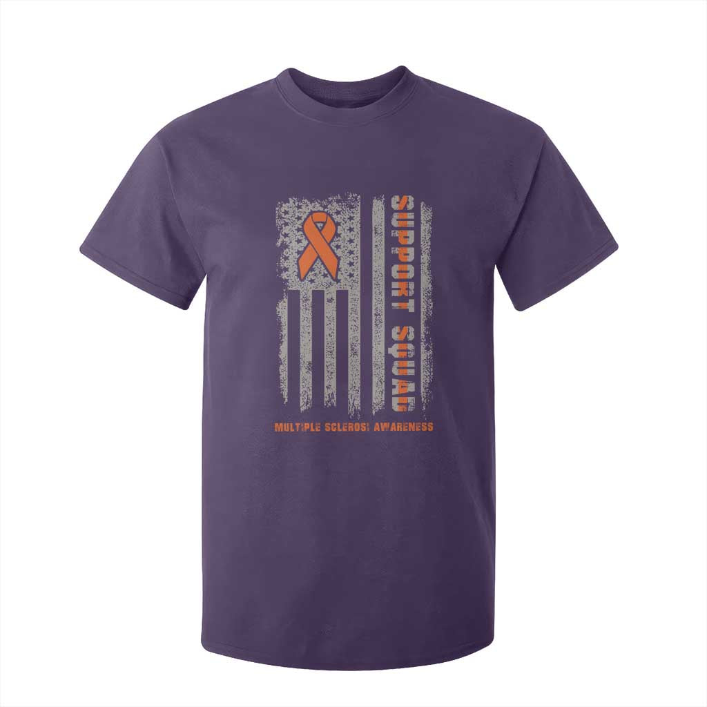 MS Support Squad T Shirt For Kid Orange Ribbon Multiple Sclerosis Fighter USA Flag