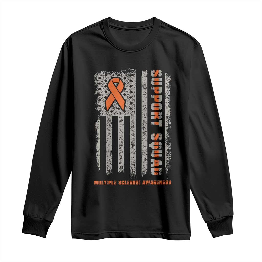 MS Support Squad Long Sleeve Shirt Orange Ribbon Multiple Sclerosis Fighter USA Flag
