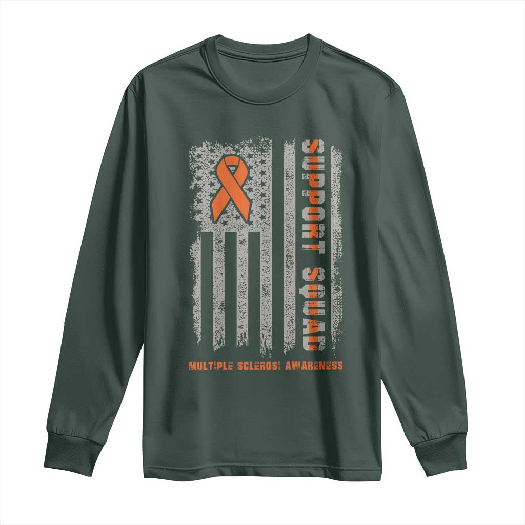 MS Support Squad Long Sleeve Shirt Orange Ribbon Multiple Sclerosis Fighter USA Flag
