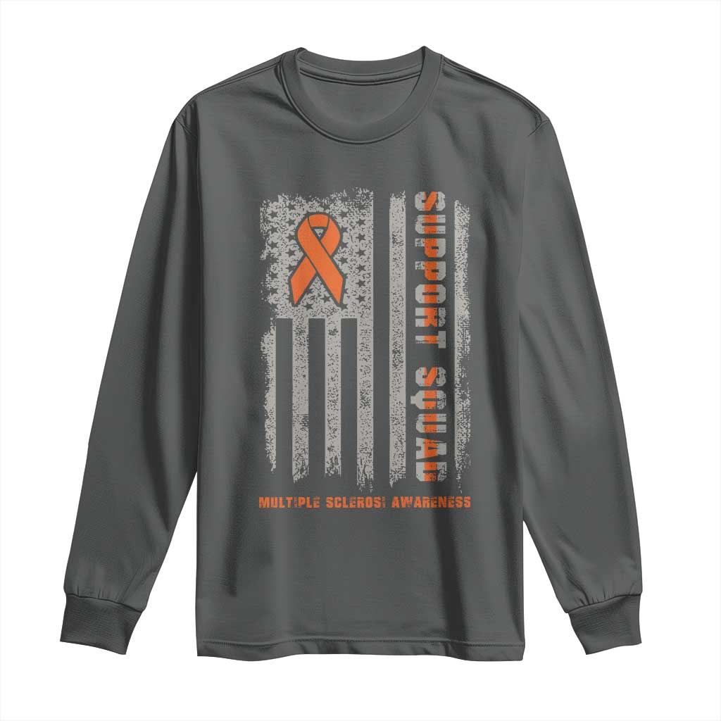MS Support Squad Long Sleeve Shirt Orange Ribbon Multiple Sclerosis Fighter USA Flag