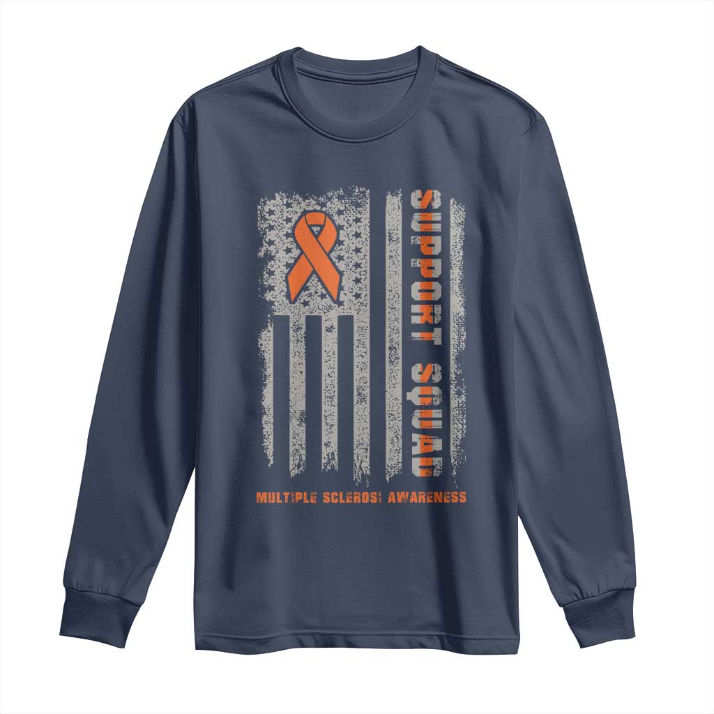 MS Support Squad Long Sleeve Shirt Orange Ribbon Multiple Sclerosis Fighter USA Flag