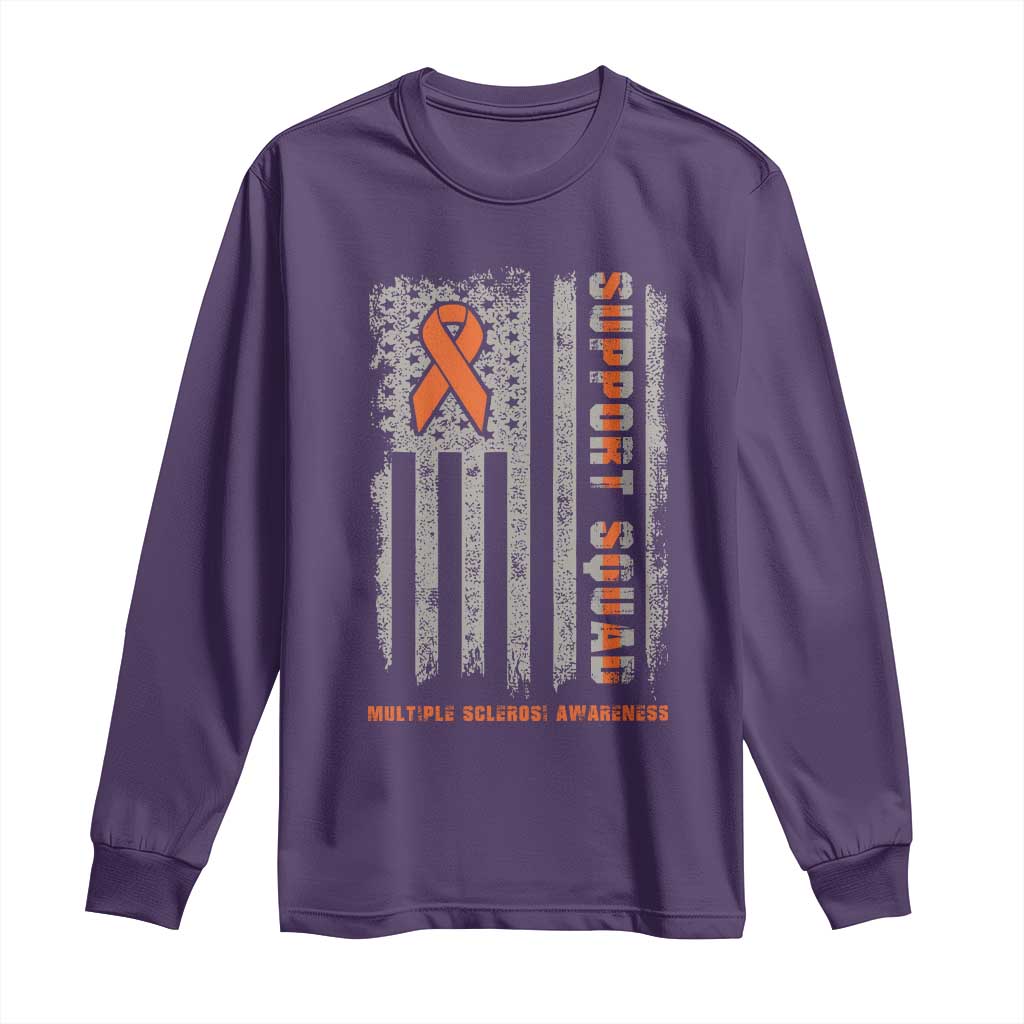 MS Support Squad Long Sleeve Shirt Orange Ribbon Multiple Sclerosis Fighter USA Flag