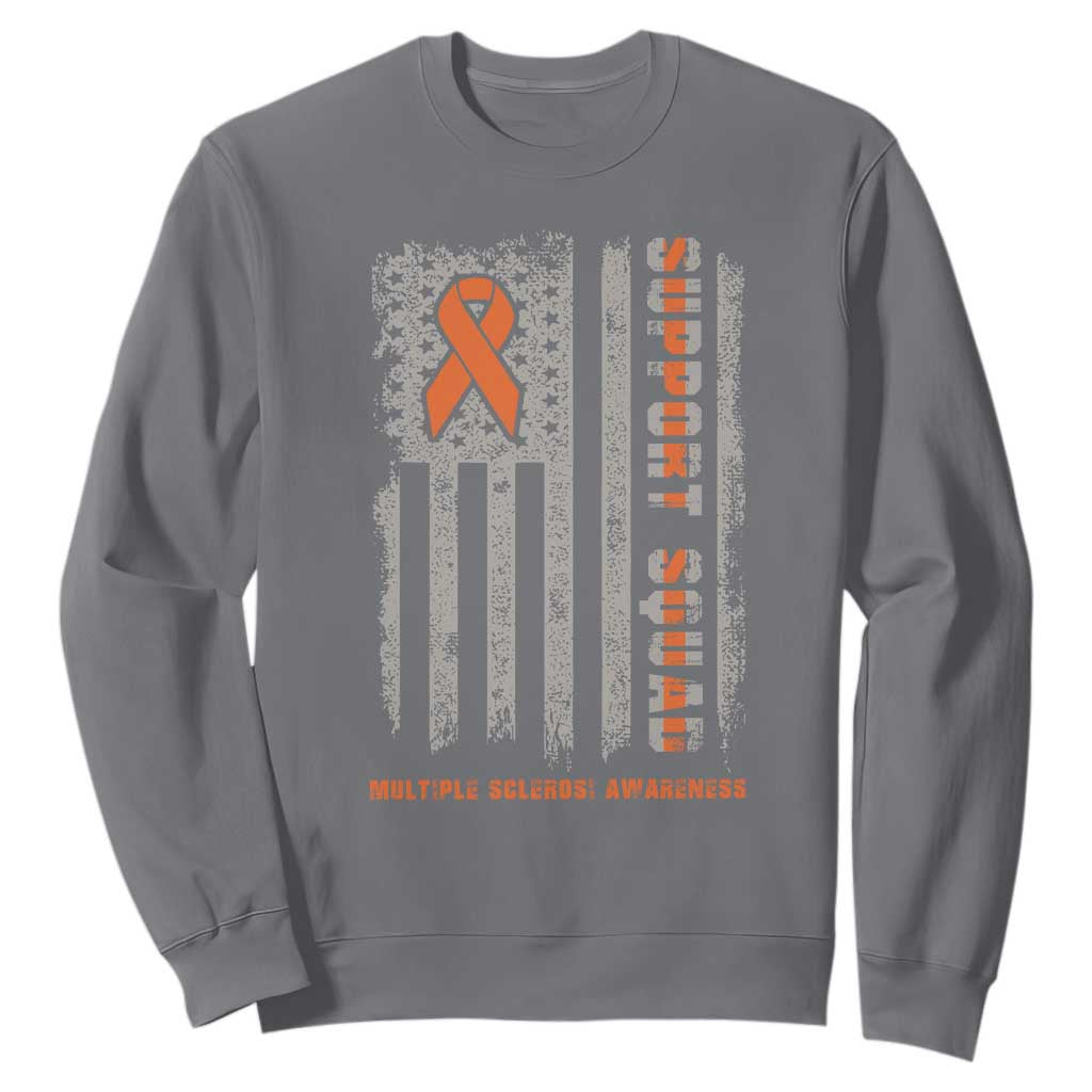 MS Support Squad Sweatshirt Orange Ribbon Multiple Sclerosis Fighter USA Flag
