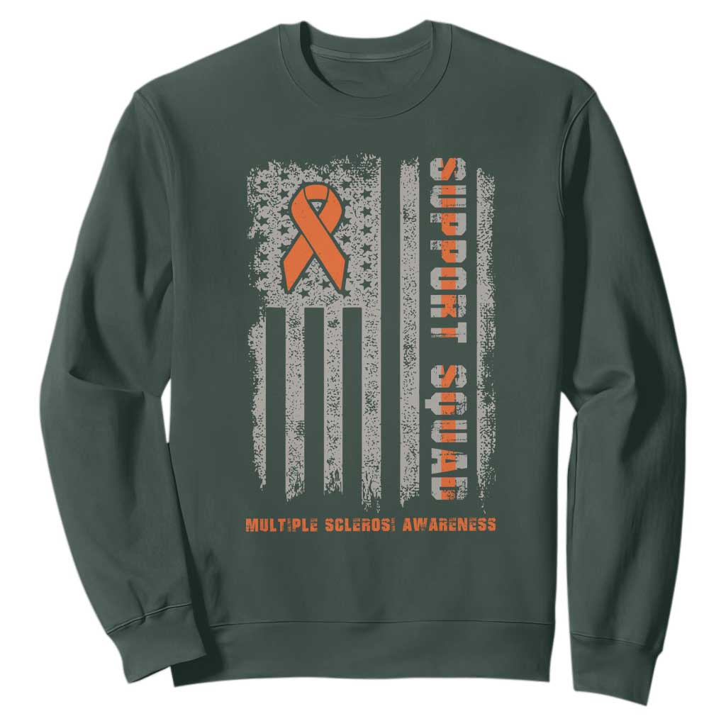 MS Support Squad Sweatshirt Orange Ribbon Multiple Sclerosis Fighter USA Flag