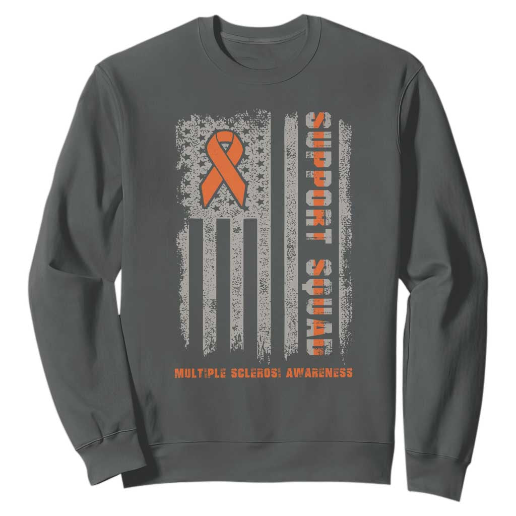 MS Support Squad Sweatshirt Orange Ribbon Multiple Sclerosis Fighter USA Flag