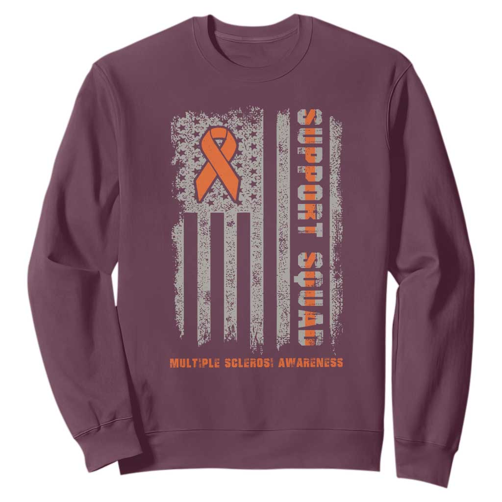 MS Support Squad Sweatshirt Orange Ribbon Multiple Sclerosis Fighter USA Flag