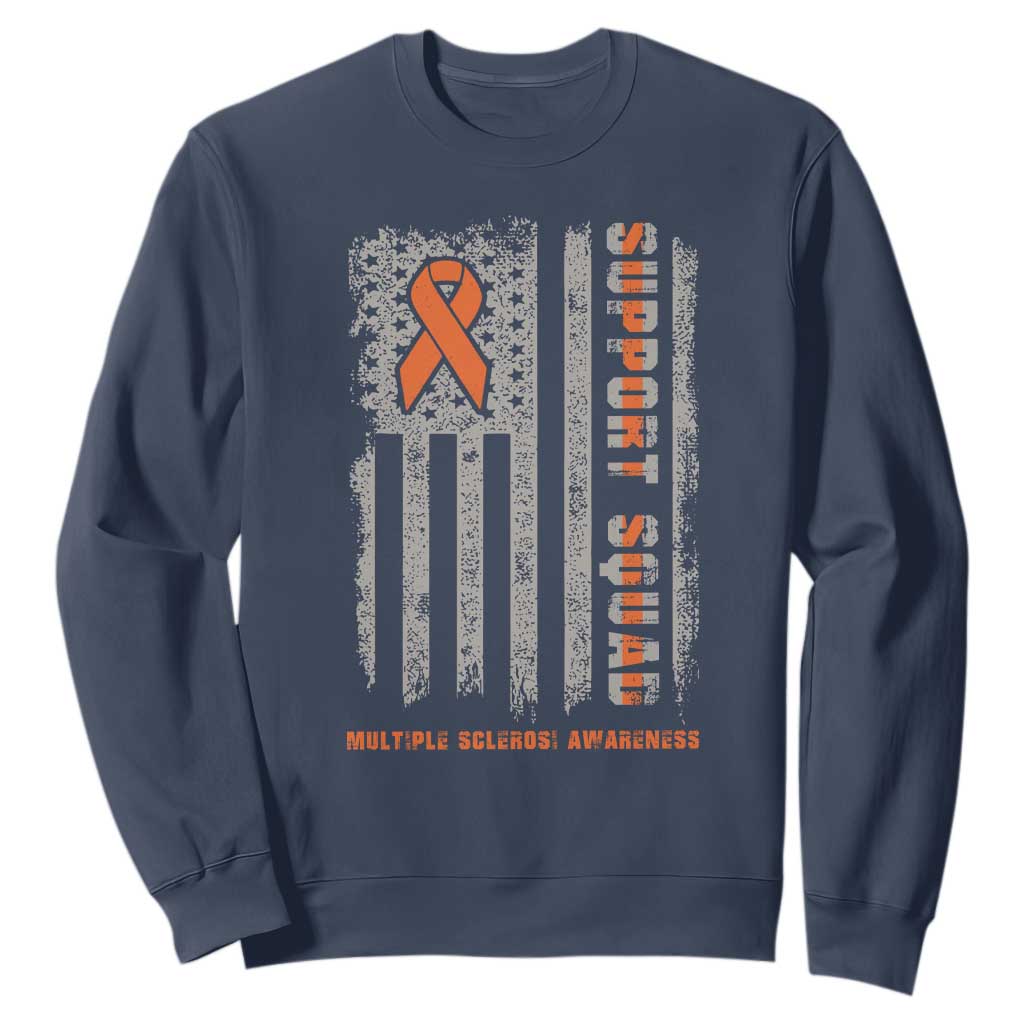MS Support Squad Sweatshirt Orange Ribbon Multiple Sclerosis Fighter USA Flag