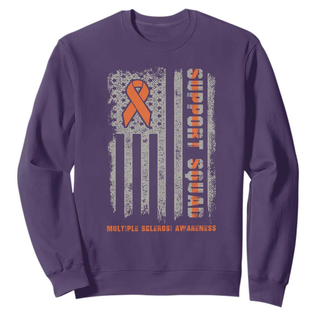 MS Support Squad Sweatshirt Orange Ribbon Multiple Sclerosis Fighter USA Flag