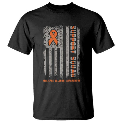 MS Support Squad T Shirt Orange Ribbon Multiple Sclerosis Fighter USA Flag