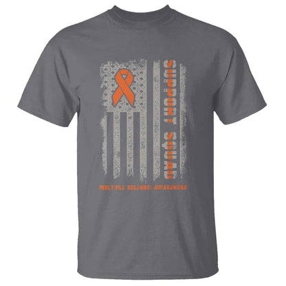 MS Support Squad T Shirt Orange Ribbon Multiple Sclerosis Fighter USA Flag