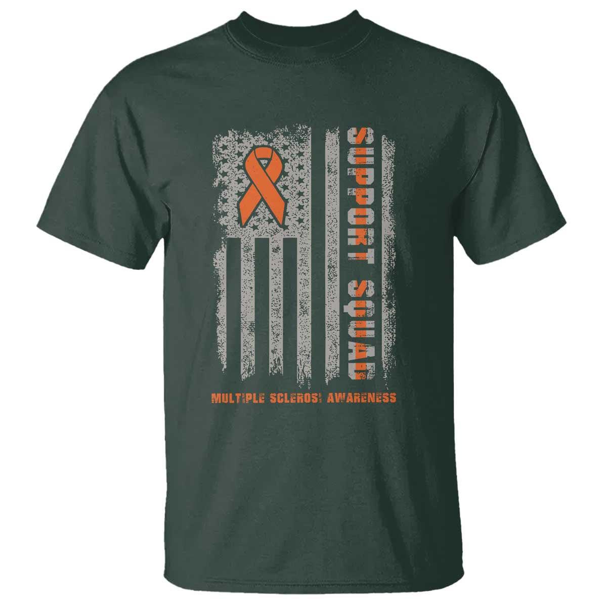MS Support Squad T Shirt Orange Ribbon Multiple Sclerosis Fighter USA Flag