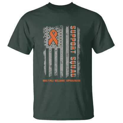 MS Support Squad T Shirt Orange Ribbon Multiple Sclerosis Fighter USA Flag