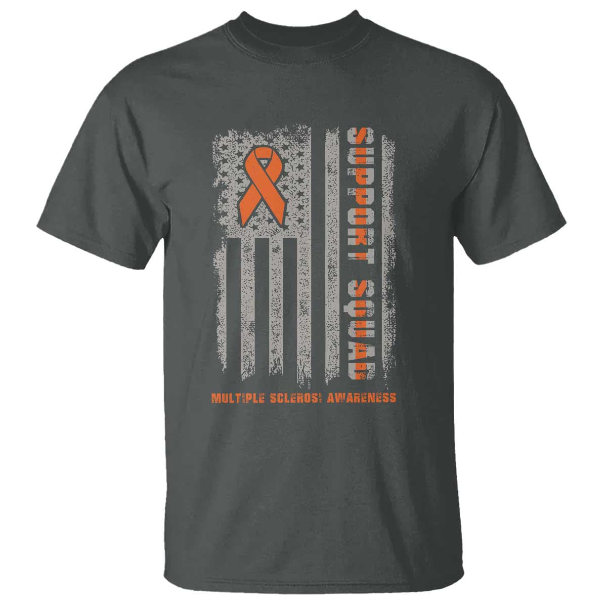 MS Support Squad T Shirt Orange Ribbon Multiple Sclerosis Fighter USA Flag