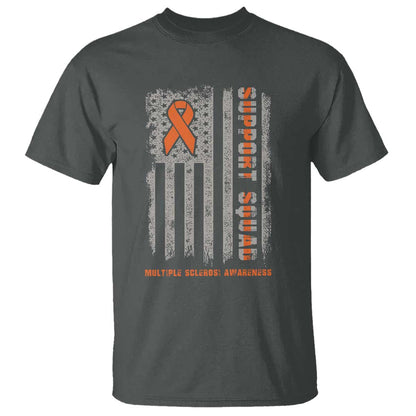 MS Support Squad T Shirt Orange Ribbon Multiple Sclerosis Fighter USA Flag