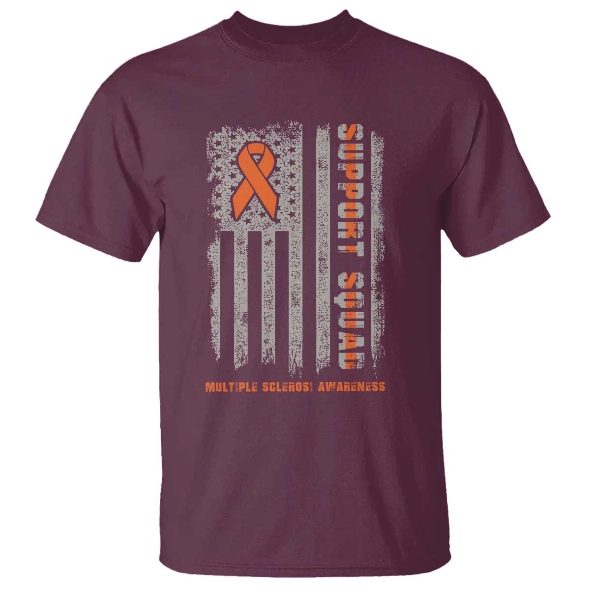 MS Support Squad T Shirt Orange Ribbon Multiple Sclerosis Fighter USA Flag