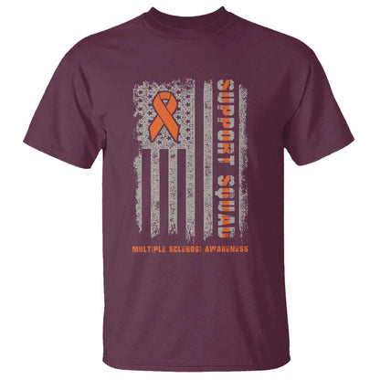 MS Support Squad T Shirt Orange Ribbon Multiple Sclerosis Fighter USA Flag