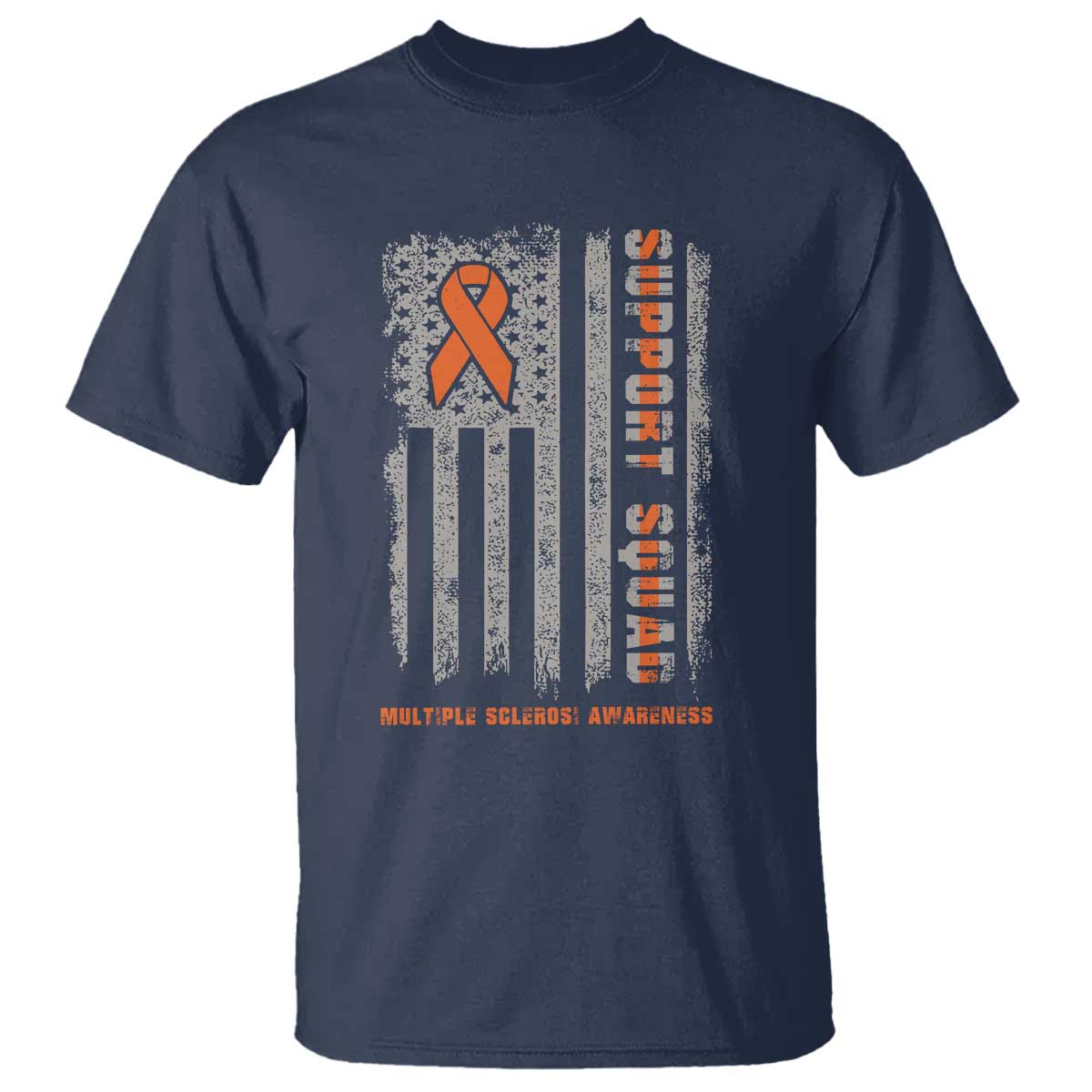 MS Support Squad T Shirt Orange Ribbon Multiple Sclerosis Fighter USA Flag