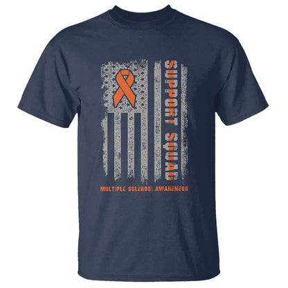 MS Support Squad T Shirt Orange Ribbon Multiple Sclerosis Fighter USA Flag