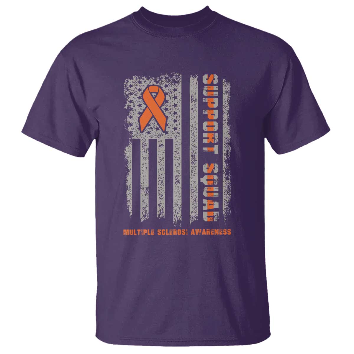 MS Support Squad T Shirt Orange Ribbon Multiple Sclerosis Fighter USA Flag