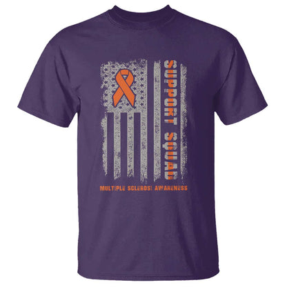 MS Support Squad T Shirt Orange Ribbon Multiple Sclerosis Fighter USA Flag