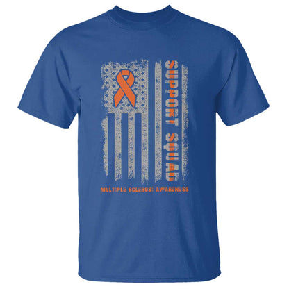 MS Support Squad T Shirt Orange Ribbon Multiple Sclerosis Fighter USA Flag