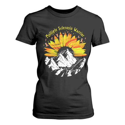 MS Warrior T Shirt For Women Orange Ribbon Sunflower Multiple Sclerosis Support