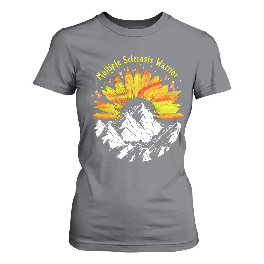 MS Warrior T Shirt For Women Orange Ribbon Sunflower Multiple Sclerosis Support