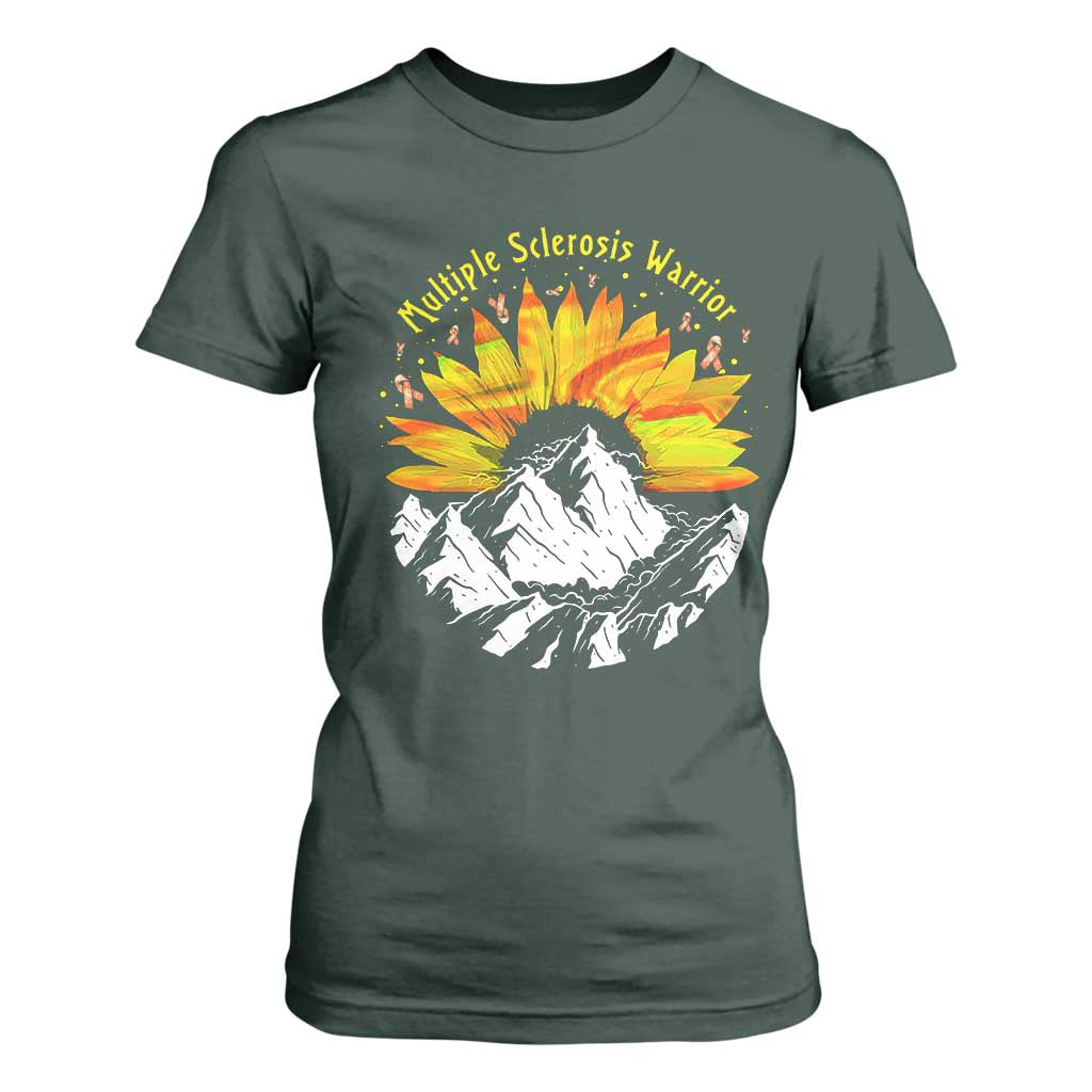 MS Warrior T Shirt For Women Orange Ribbon Sunflower Multiple Sclerosis Support