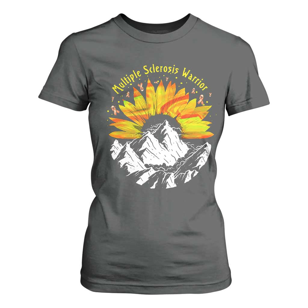 MS Warrior T Shirt For Women Orange Ribbon Sunflower Multiple Sclerosis Support