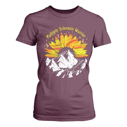 MS Warrior T Shirt For Women Orange Ribbon Sunflower Multiple Sclerosis Support