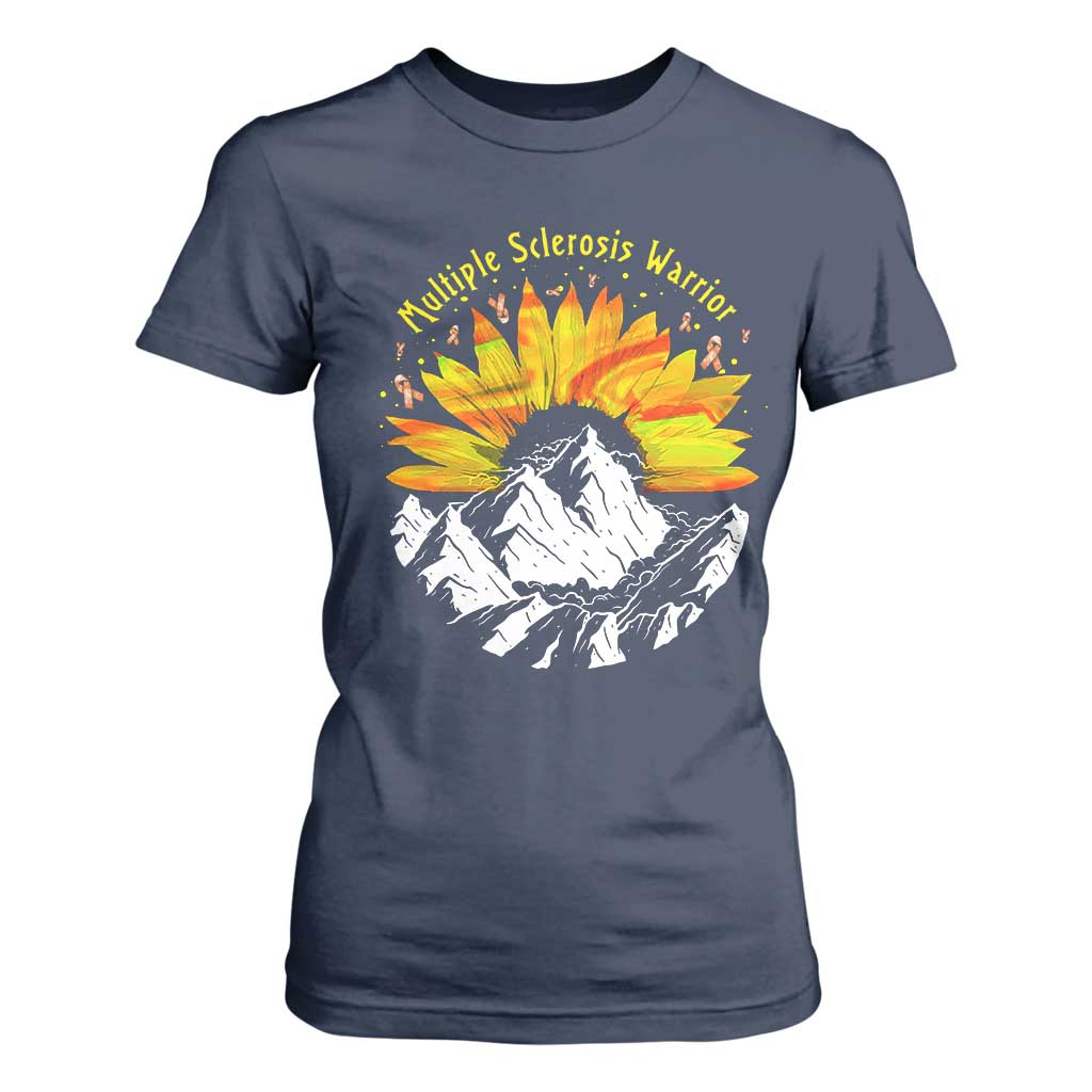 MS Warrior T Shirt For Women Orange Ribbon Sunflower Multiple Sclerosis Support