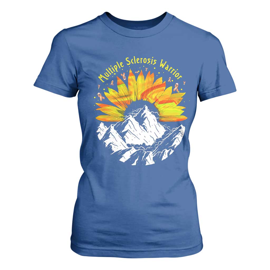 MS Warrior T Shirt For Women Orange Ribbon Sunflower Multiple Sclerosis Support