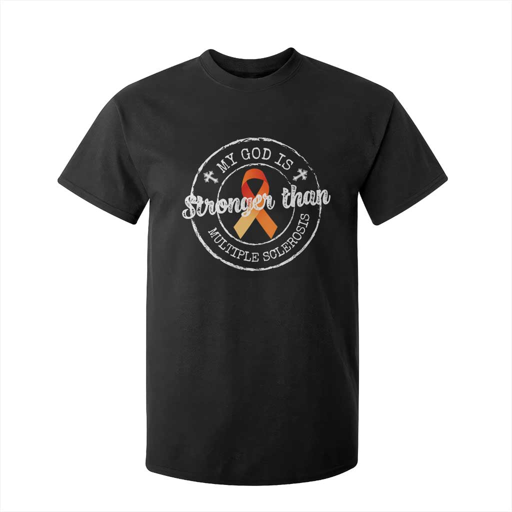 MS Support T Shirt For Kid Orange Ribbon God Stronger MS