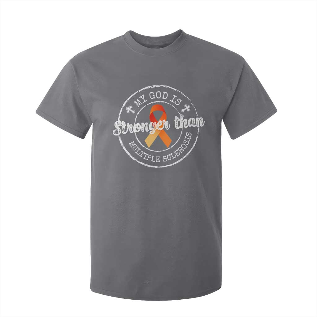 MS Support T Shirt For Kid Orange Ribbon God Stronger MS