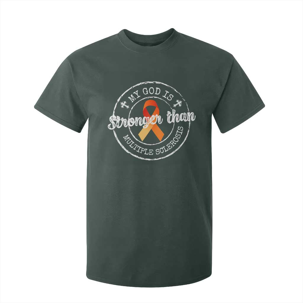 MS Support T Shirt For Kid Orange Ribbon God Stronger MS